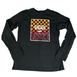 VANS Big Boys Flame Check Box Long Sleeve Large 12/14 Black 100% Cotton Skater